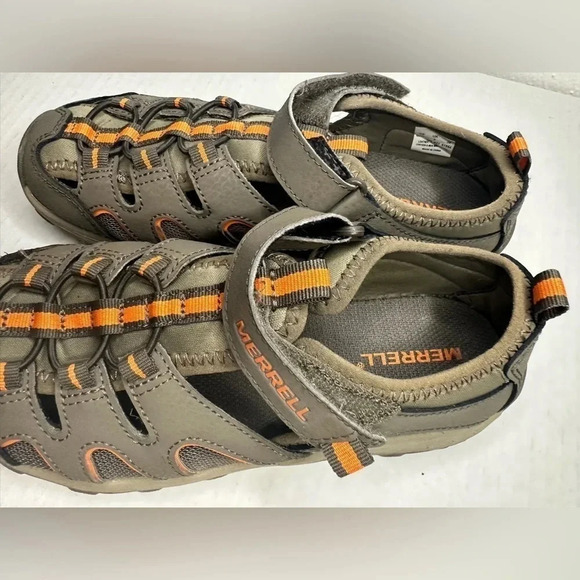 Merrell Hydro H2O Hiker Sandals Boys Size 3M Gray Orange Leather Strap - Picture 10 of 11